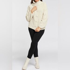 Seven 7 Cable Knit Cream PulloverSweater Cowl Neck Chunky Drop Shoulder Cozy Med